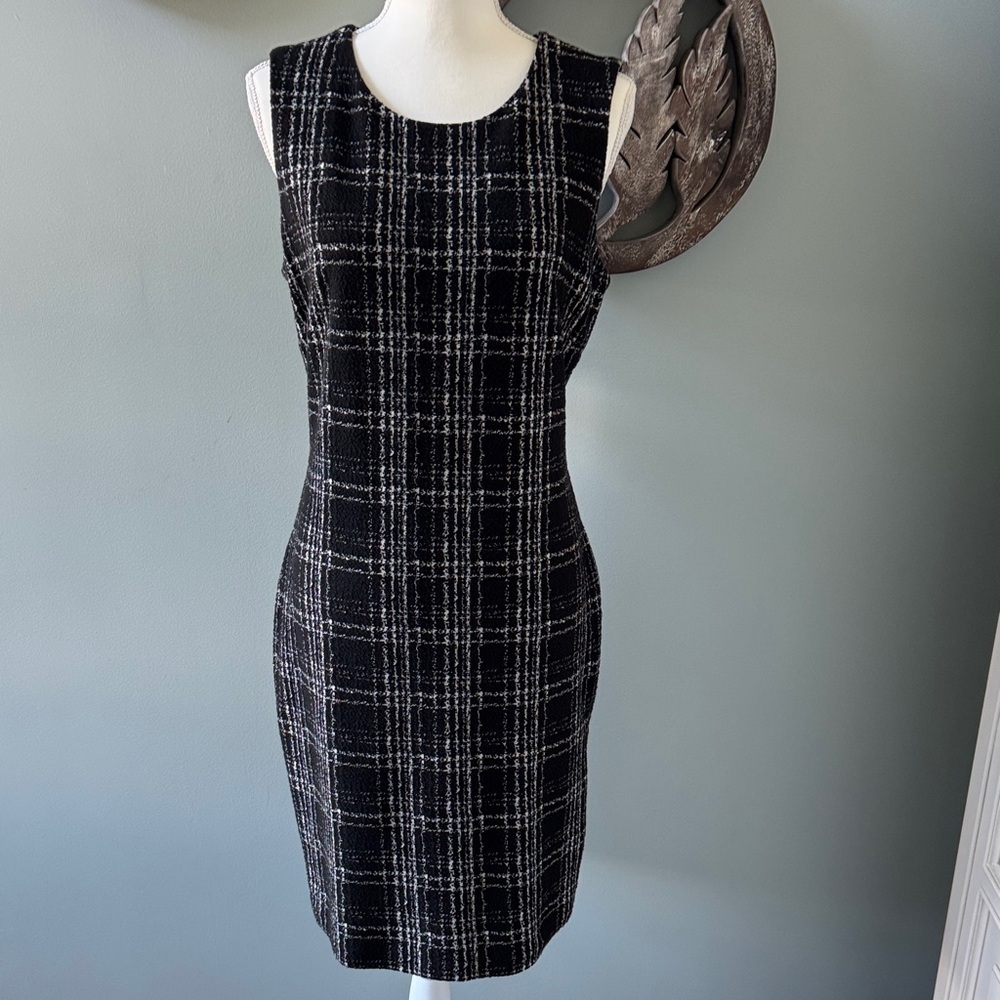 Calvin Klein Black and White Checkered Midi Dress